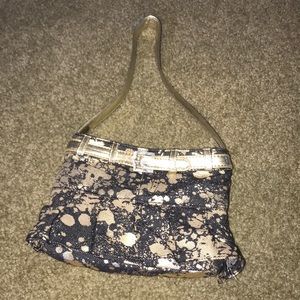 Gold splatter painted black bag with belt
